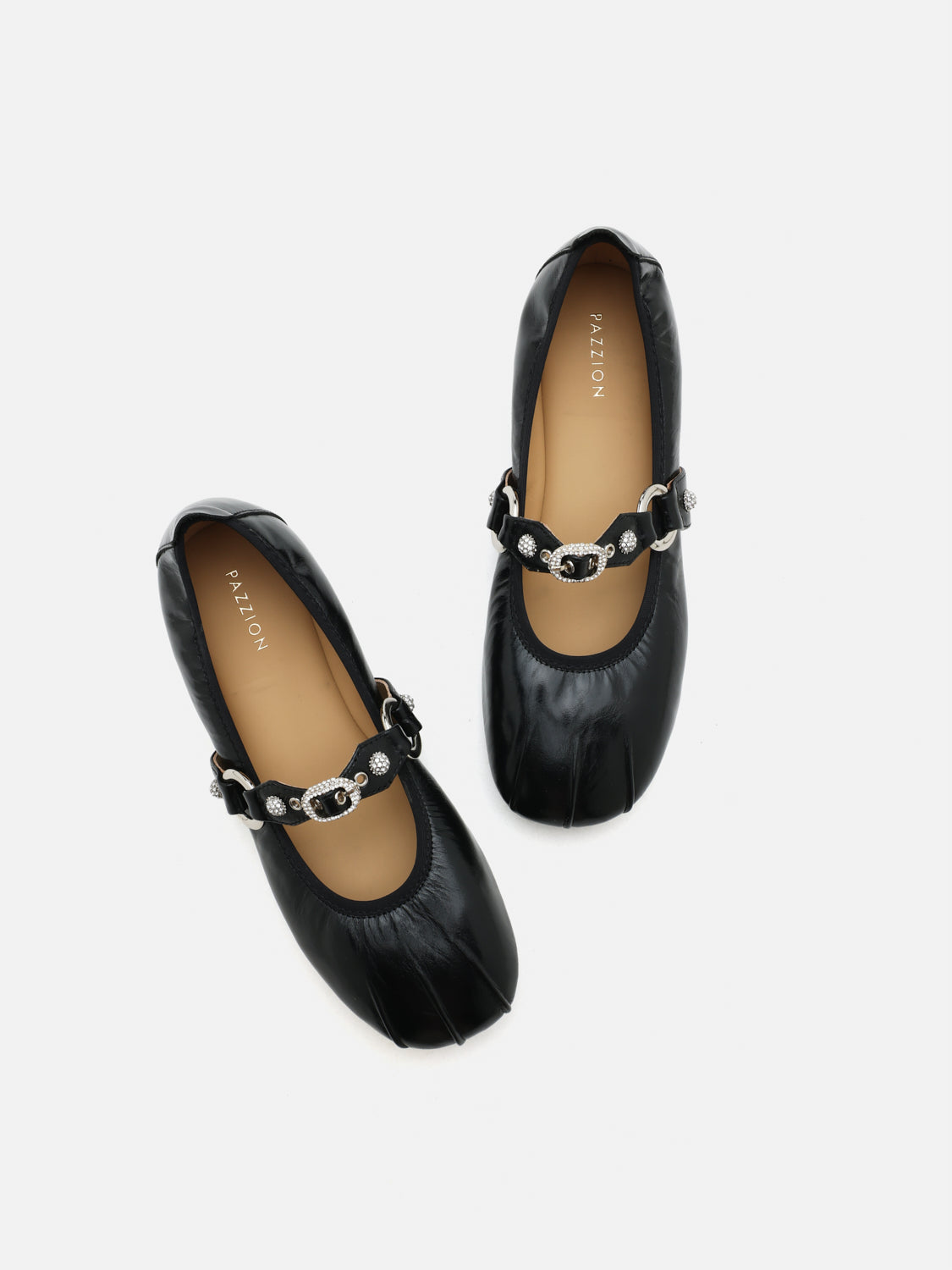 PAZZION, Bianca Stud and Buckle Leather Mary Janes, Black