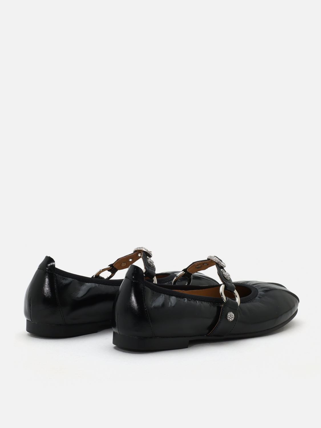 PAZZION, Bianca Stud and Buckle Leather Mary Janes, Black