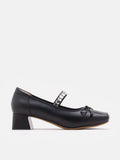 PAZZION, Billie Crystal-Embellished Bow Mary Jane Heels, Black