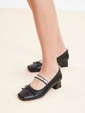 PAZZION, Billie Crystal-Embellished Bow Mary Jane Heels, Black