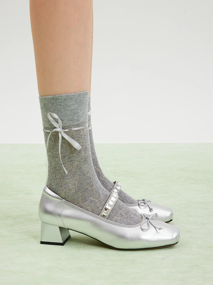 PAZZION, Billie Crystal-Embellished Bow Mary Jane Heels, Silver