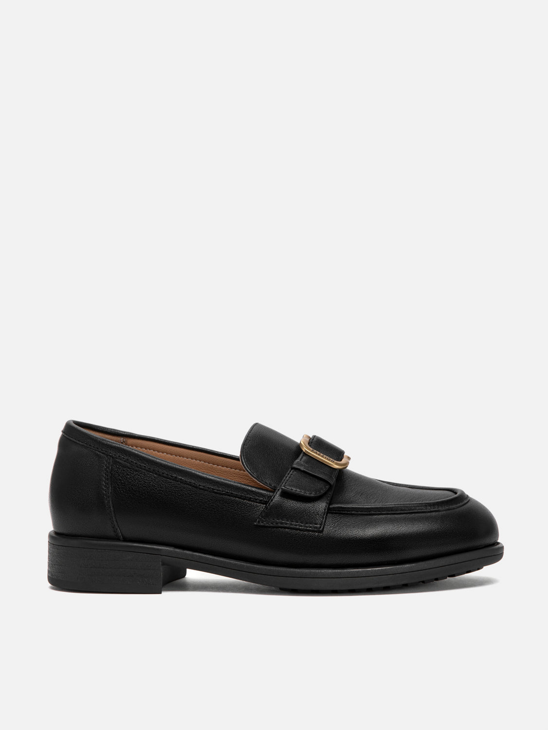PAZZION, Billie Gold Buckle Loafers - Black, Black