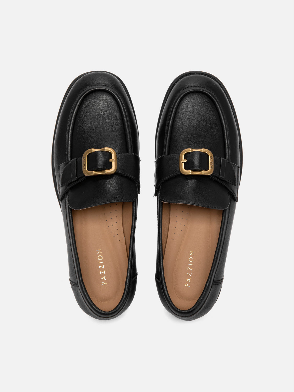 PAZZION, Billie Gold Buckle Loafers - Black, Black