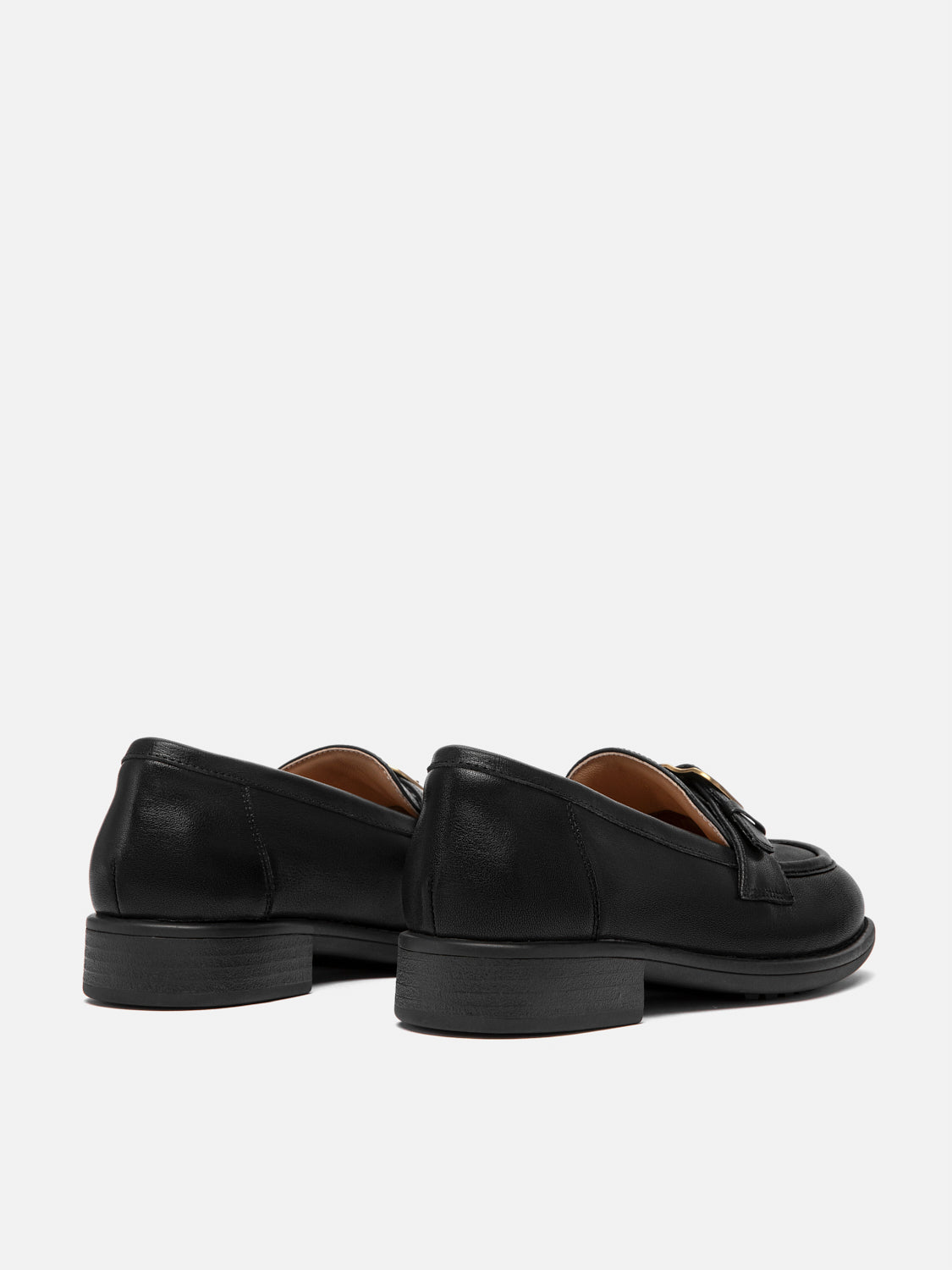 PAZZION, Billie Gold Buckle Loafers - Black, Black