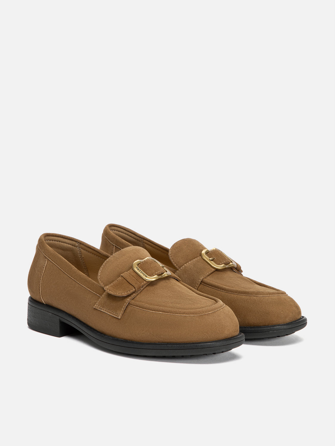 PAZZION, Billie Gold Buckle Loafers - Brown, Brown