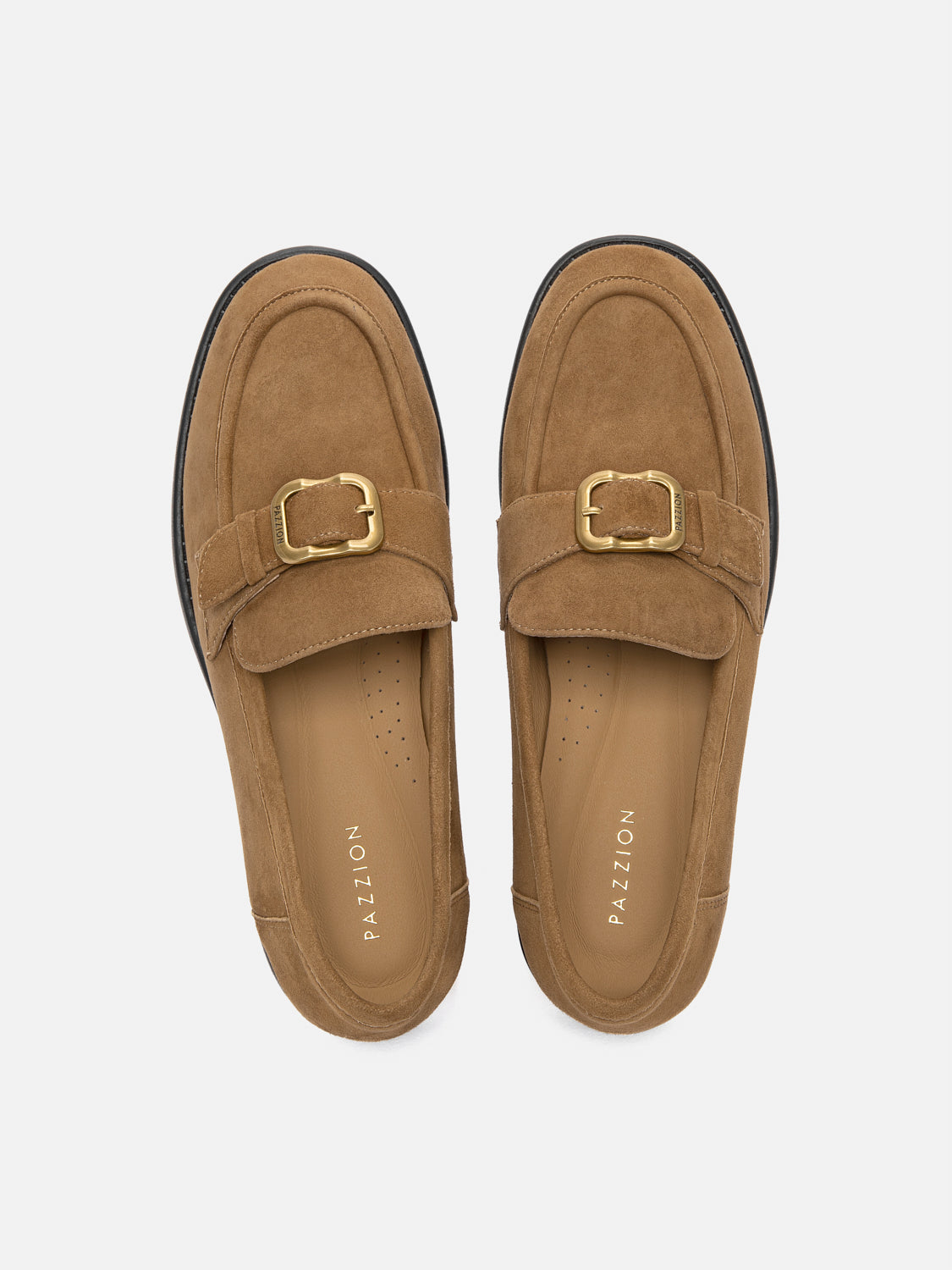 PAZZION, Billie Gold Buckle Loafers - Brown, Brown