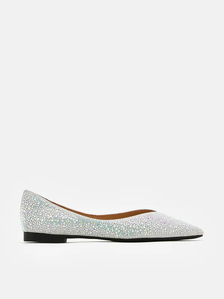 PAZZION, Blaire Pearl Diamante Embellished Point-Toe Flats, Silver