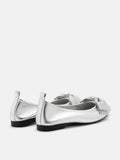 PAZZION, Blakely Crystal Embellished Bow Pointed Toe Flats, Silver