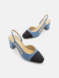 PAZZION, Blythe Denim Lambskin Toe Cap Block Heels, Blue