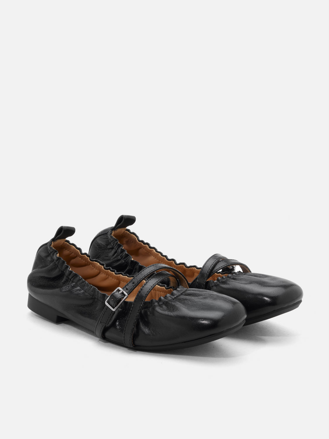 PAZZION, Bonnie Ruched Leather Flats, Black