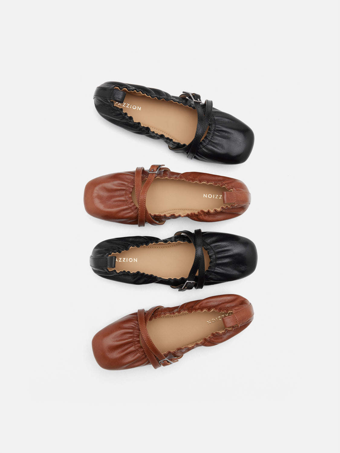 PAZZION, Bonnie Ruched Leather Flats, Brown