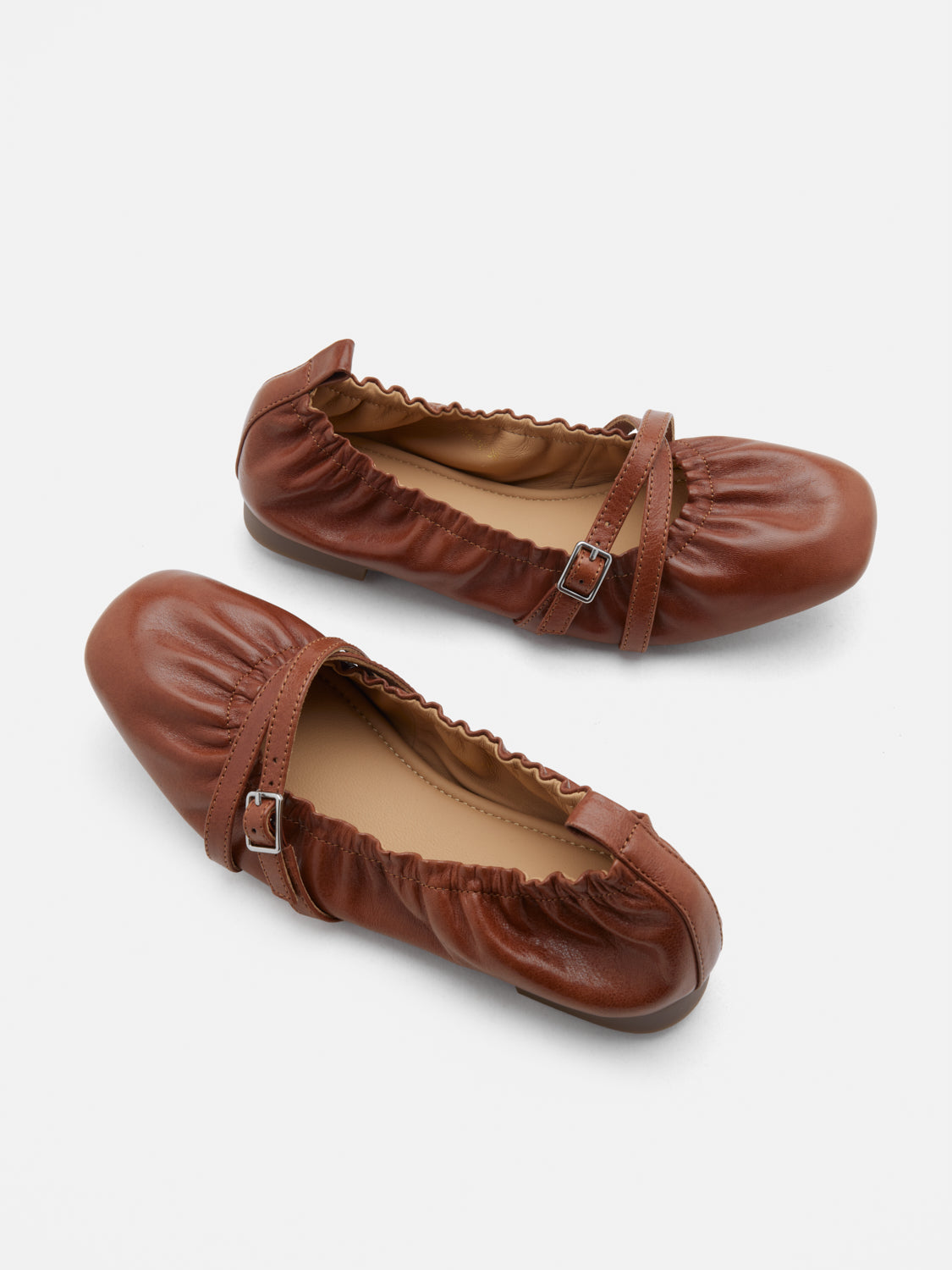 PAZZION, Bonnie Ruched Leather Flats, Brown