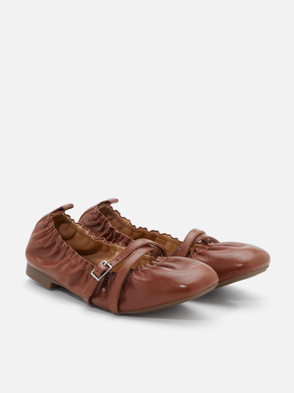 PAZZION, Bonnie Ruched Leather Flats, Brown
