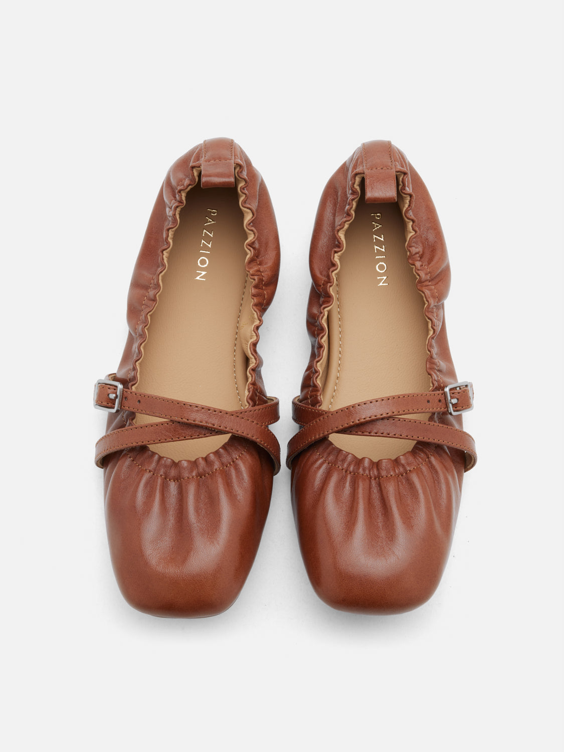 PAZZION, Bonnie Ruched Leather Flats, Brown