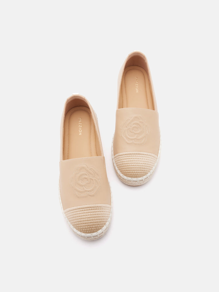 PAZZION, Brea.O Embossed Espadrille Flats, Almond