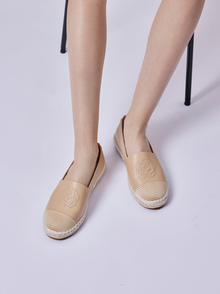 PAZZION, Brea.O Embossed Espadrille Flats, Almond