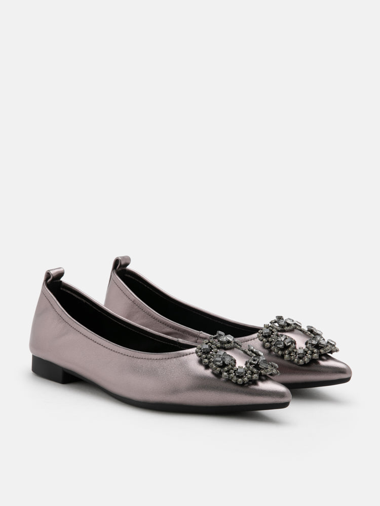 Brigette Diamante Embellished Buckle Pointed Toe Flats PAZZION