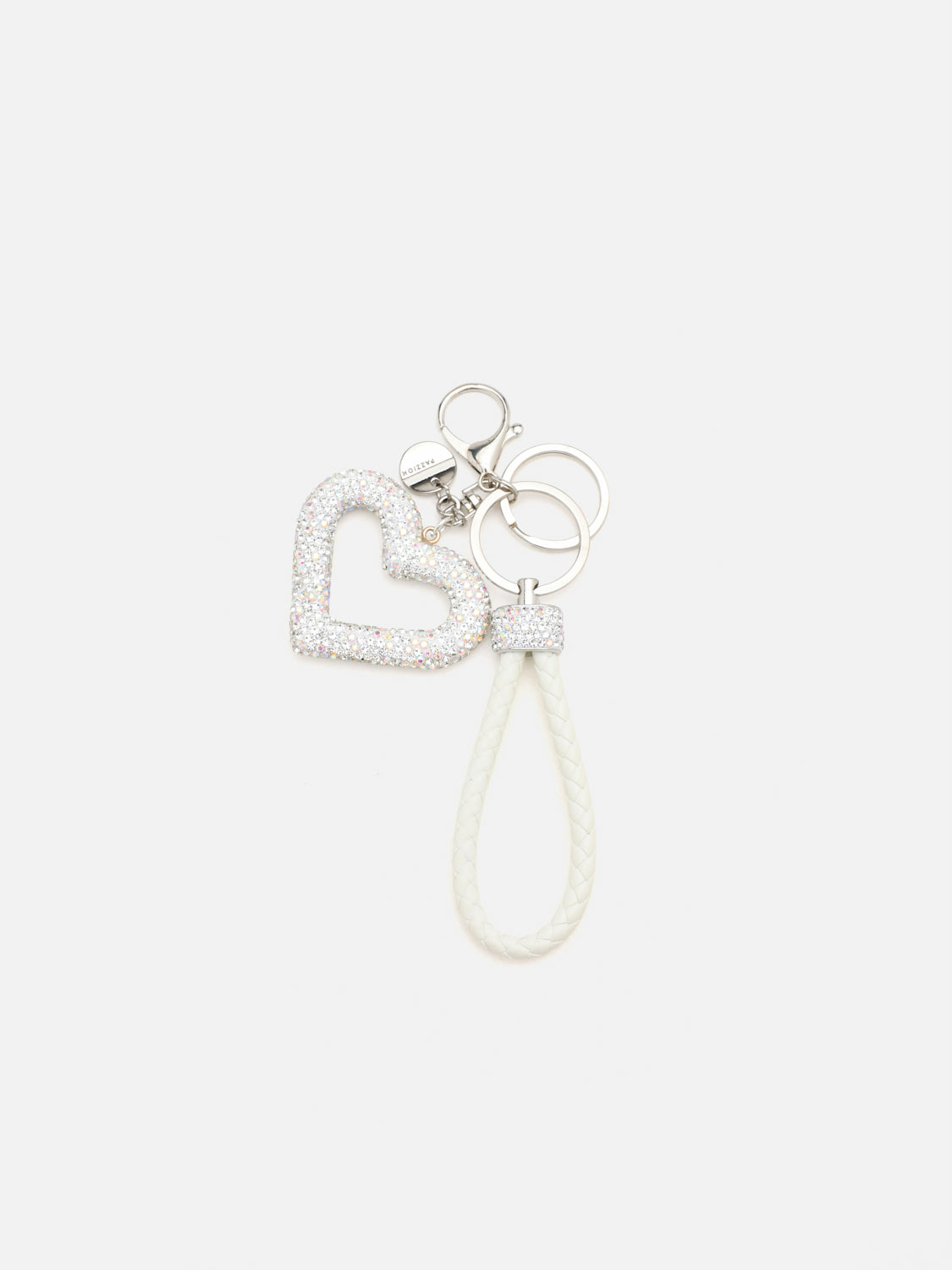 PAZZION, Brigitte Crystal Embellished Heart Keychain, Silver