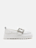 PAZZION, Callie Crystal Embellished Buckle Sneaker, White