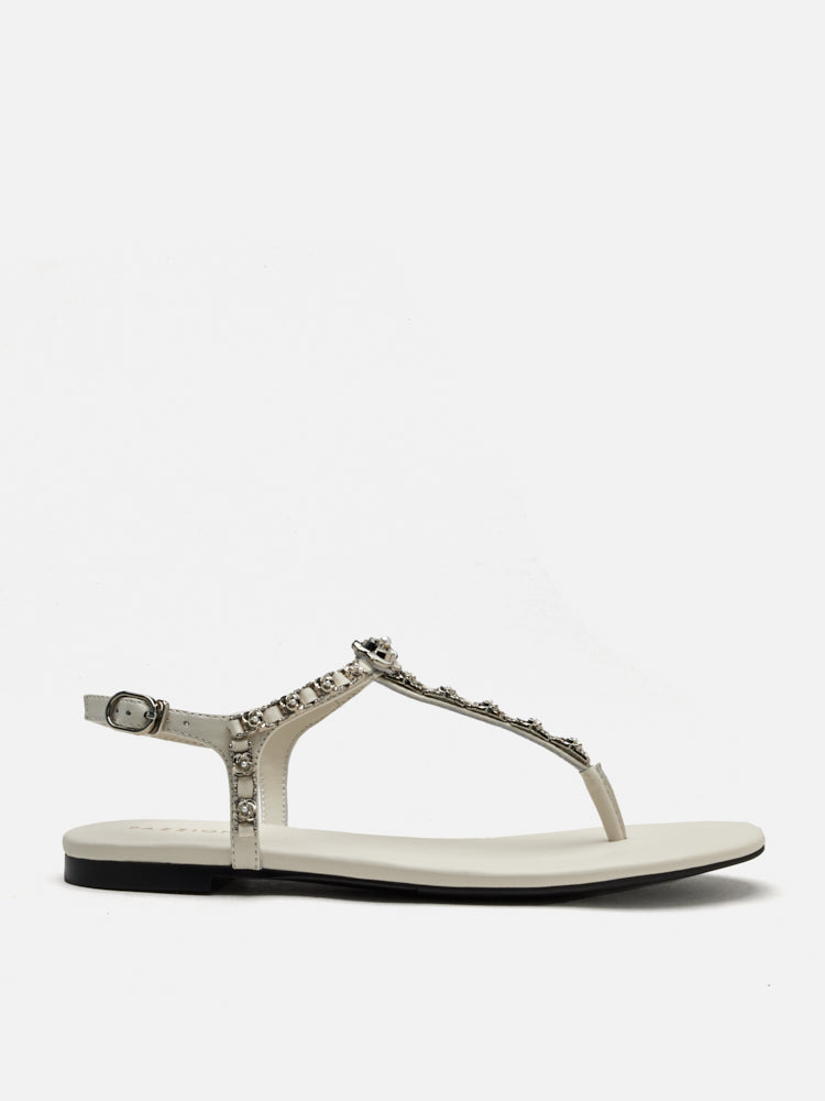 PAZZION, Camelia Embellished T-bar Sandals, Beige