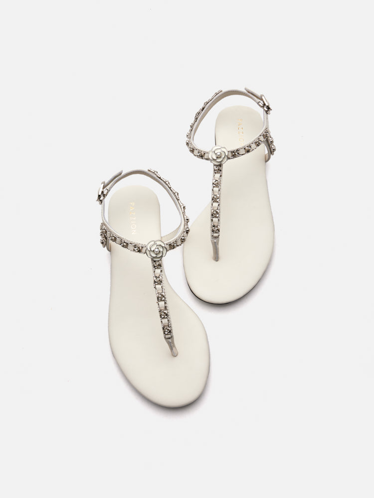 PAZZION, Camelia Embellished T-bar Sandals, Beige