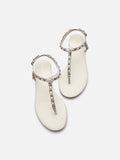 PAZZION, Camelia Embellished T-bar Sandals, Beige