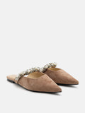 Camila Pearl and Crystal Embellished Strap Suede Mules