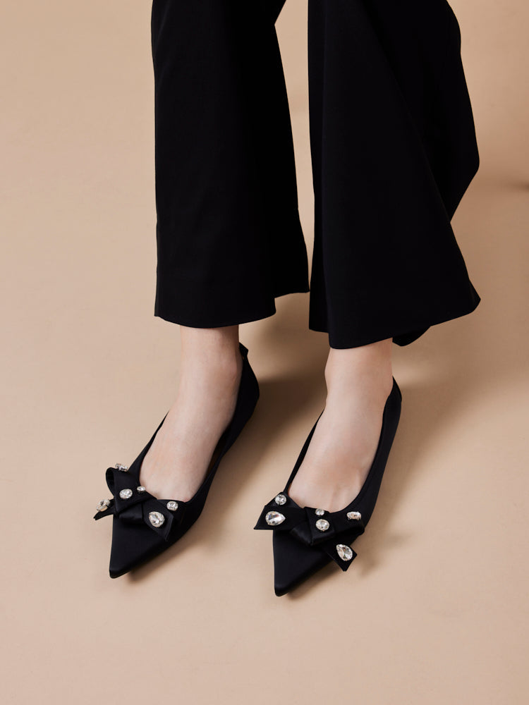 PAZZION, Carine Diamante Embellished Silk Flats, Black