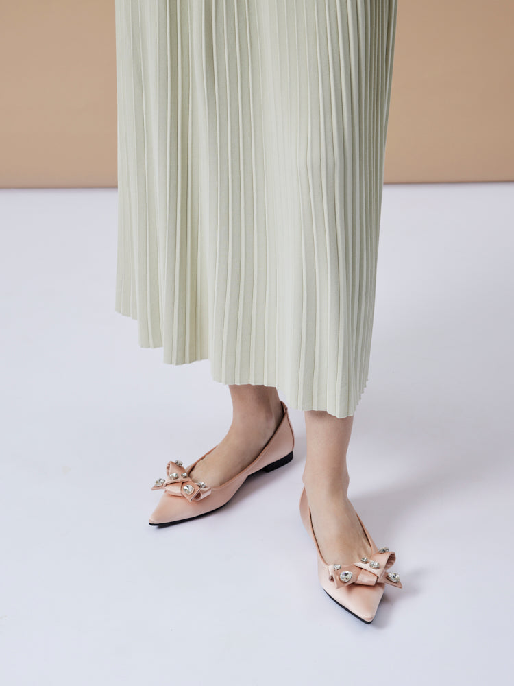 PAZZION, Carine Diamante Embellished Silk Flats, Champagne