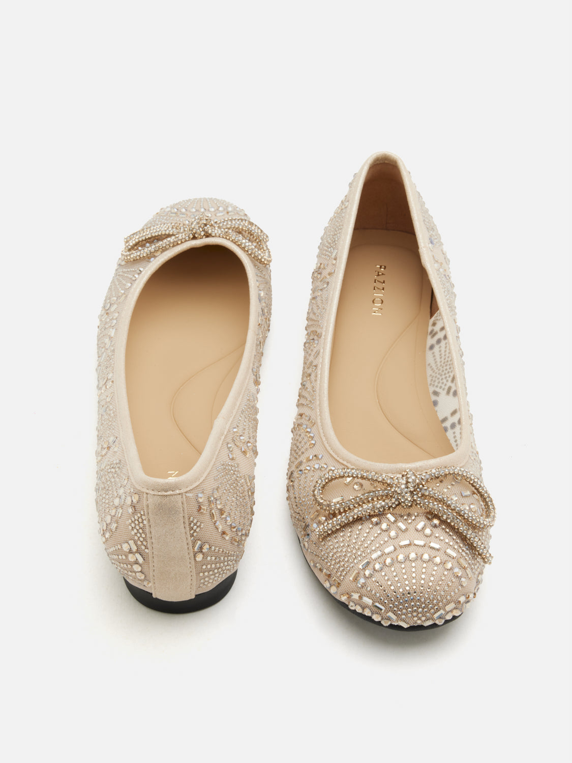 PAZZION, Celeska Crystal Bow Flats, Almond