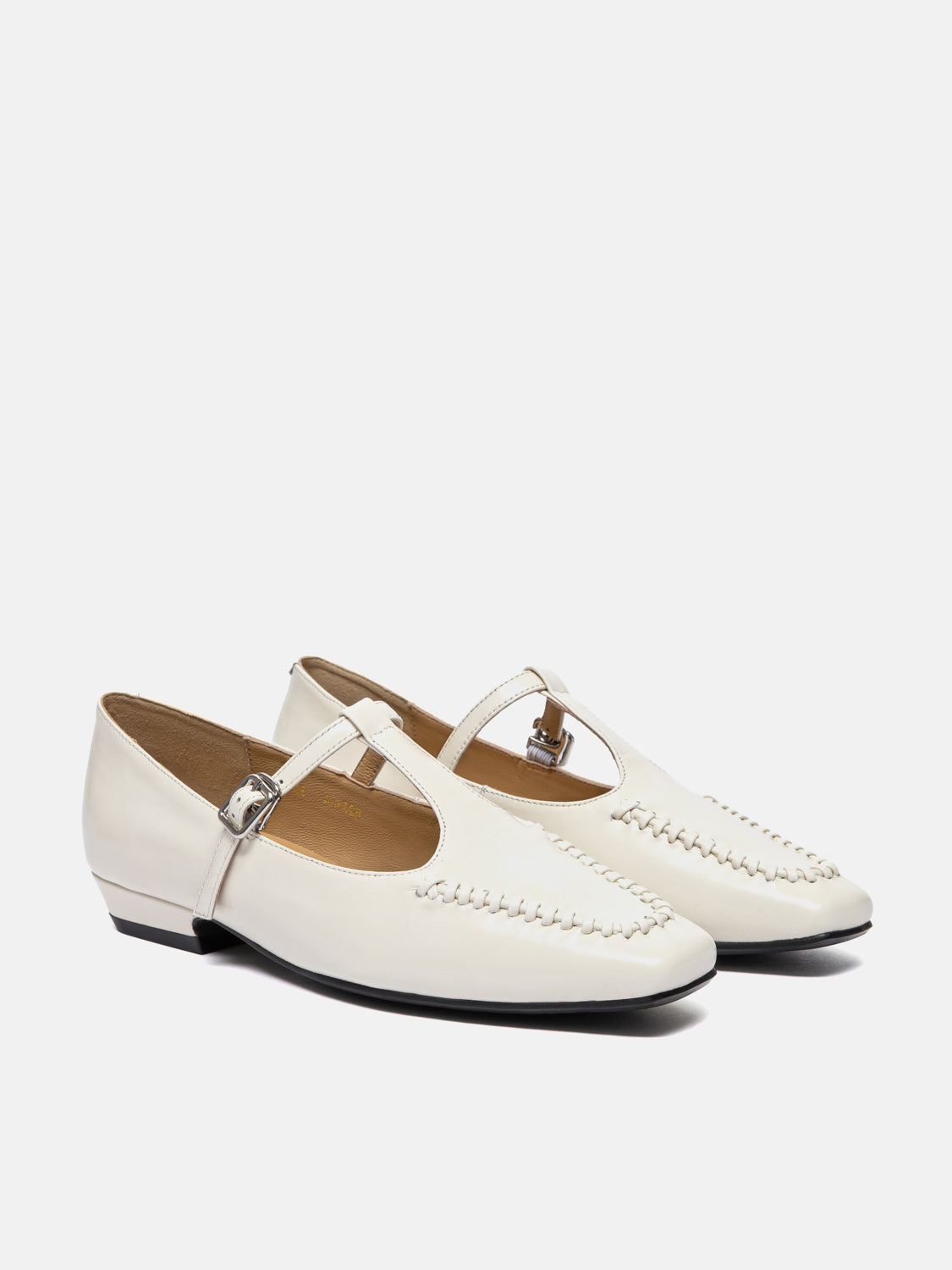 PAZZION, Cerelynn Buckled T-bar Leather Mary Janes, Beige