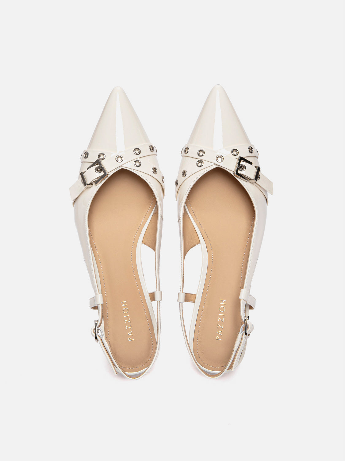 PAZZION, Cherivelle Buckled Patent Slingback Heels, Beige