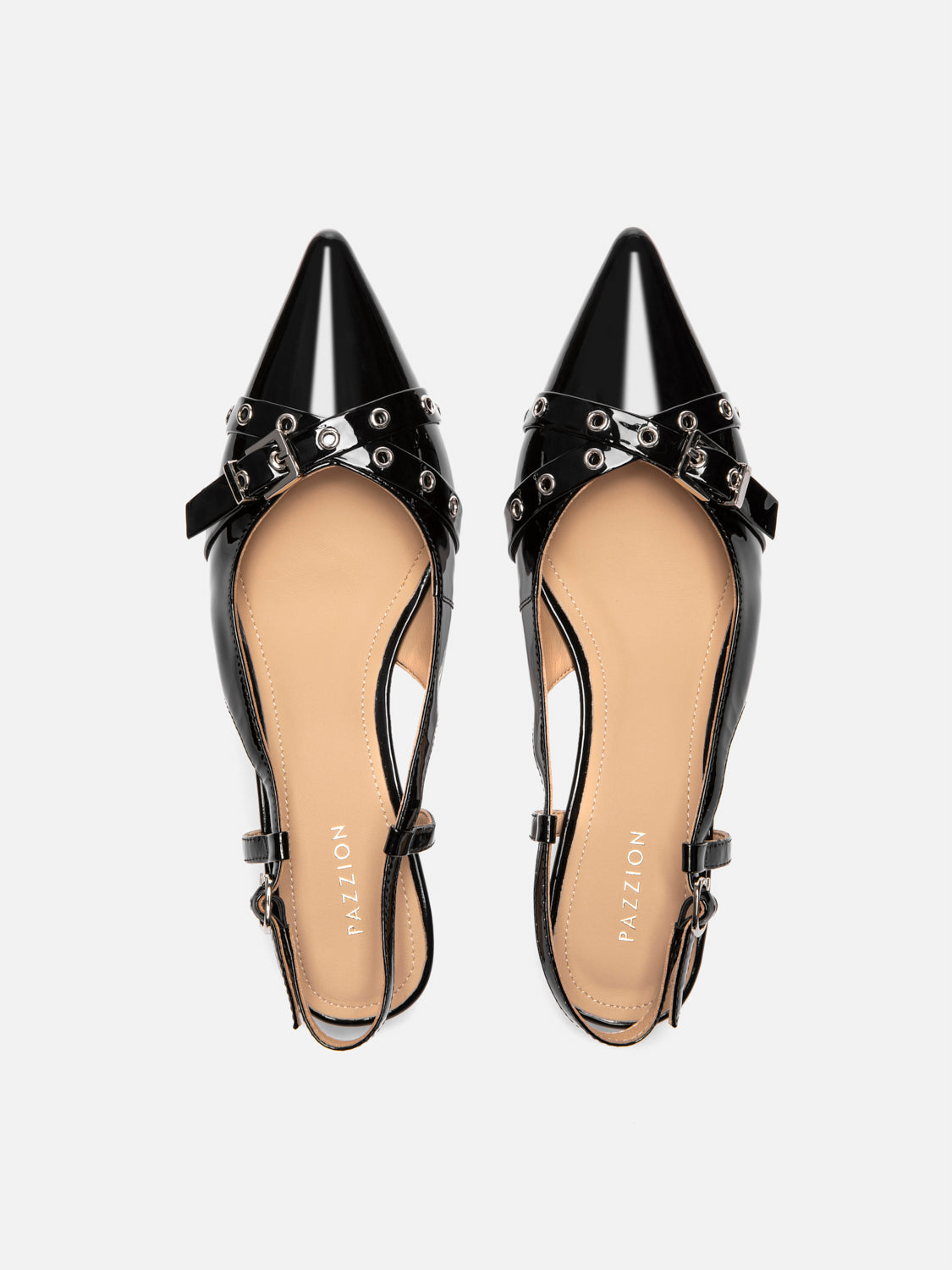 PAZZION, Cherivelle Buckled Patent Slingback Heels, Black