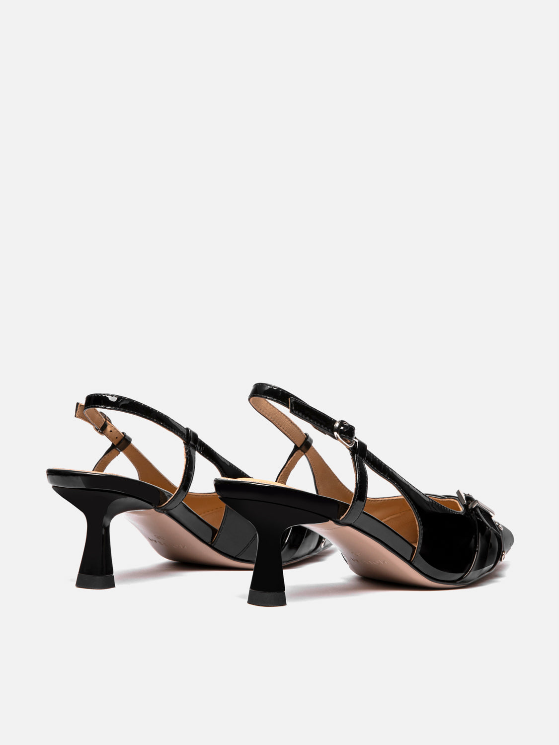 PAZZION, Cherivelle Buckled Patent Slingback Heels, Black