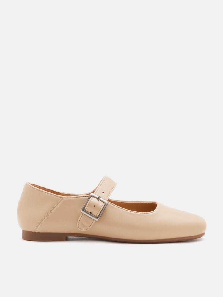 PAZZION, Clarke Leather Buckled MaryJanes, Almond