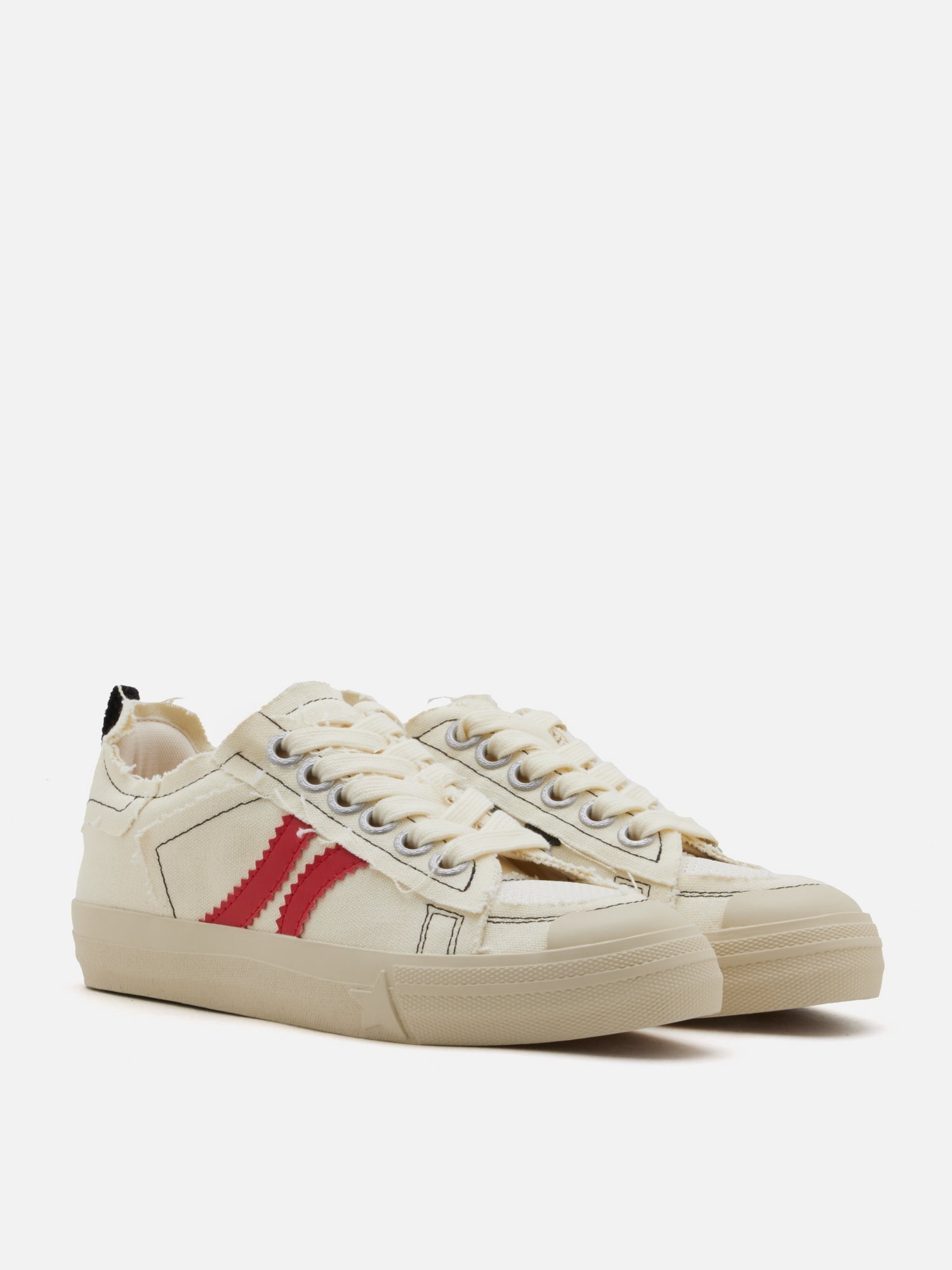 PAZZION, Claudi Asymmetric Stripe Frayed Sneakers, Beige