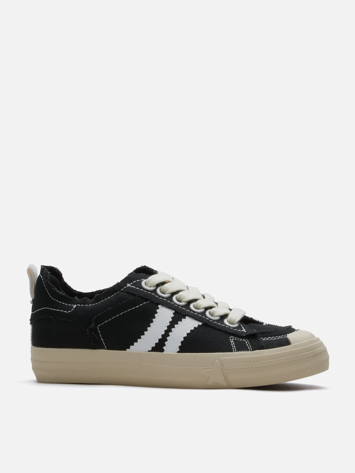 PAZZION, Claudi Asymmetric Stripe Frayed Sneakers, Black