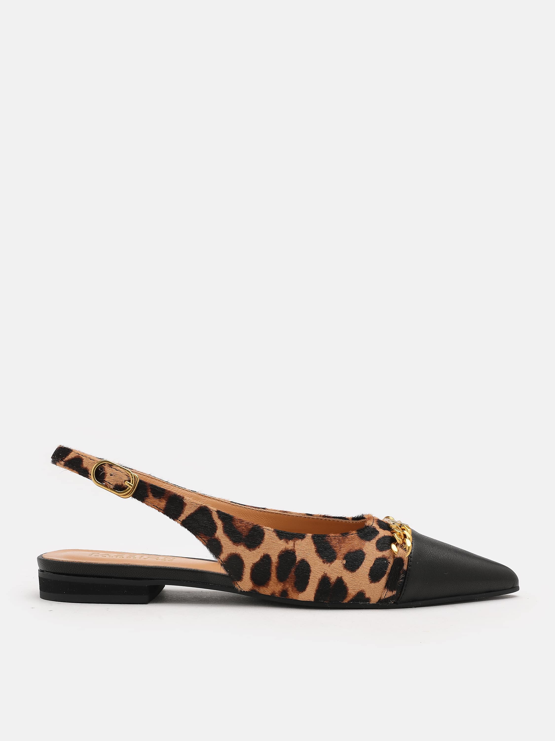 PAZZION, Cleo Leopard Fur Pointed Sling Back Flats, Almond