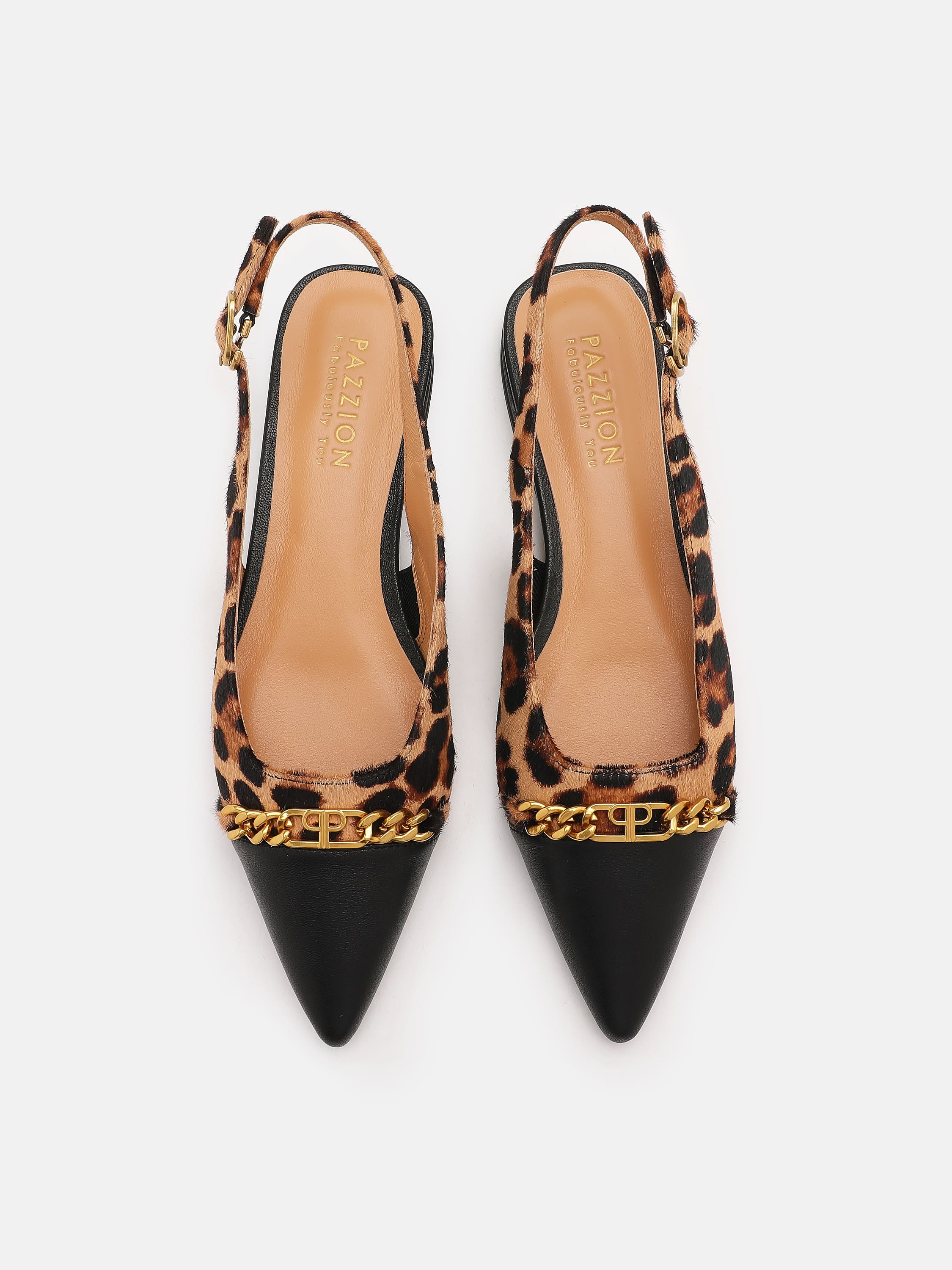 PAZZION, Cleo Leopard Fur Pointed Sling Back Flats, Almond