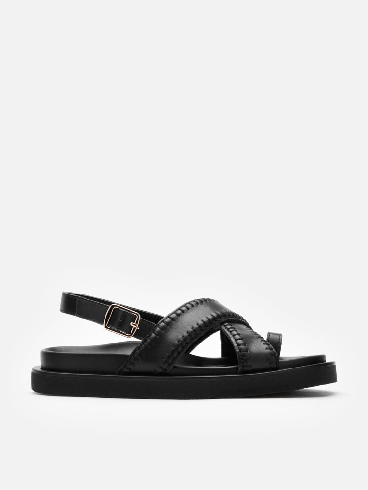 PAZZION, Constance Stitched Slingback Sandals, Black