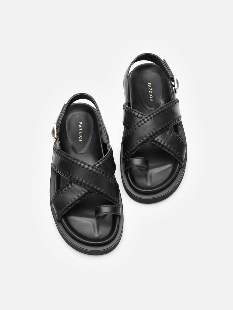 PAZZION, Constance Stitched Slingback Sandals, Black
