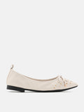 PAZZION, Cora Eyelet Décor Foldable Point-Toe Bow Flats, Beige