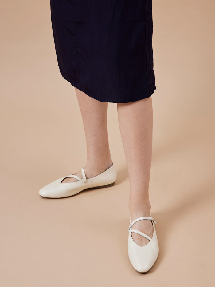 PAZZION, Corinne Glossy Strappy Flats, Beige