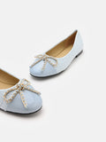 PAZZION, Daisy Tweed Toe Cap Bow Flats, Blue