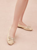 PAZZION, Daphne Diamante Embellished Bow Flats, Beige