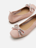 PAZZION, Daphne Diamante Embellished Bow Flats, Pink