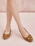 PAZZION, Daria Accented Suede Bow Flats, Brown