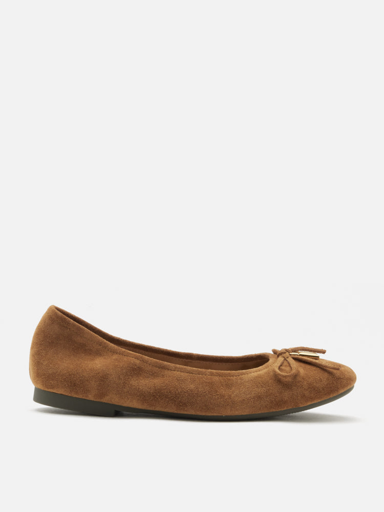PAZZION, Daria Accented Suede Bow Flats, Brown