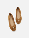 PAZZION, Daria Accented Suede Bow Flats, Brown