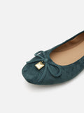 PAZZION, Daria Accented Suede Bow Flats, Green